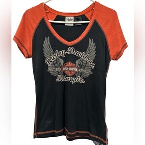 Harley-Davidson Black and Orange V-Neck Tee